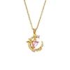 Korean Style Pink Heart & Butterfly Moon Necklace - Clavicle Chain Gift for Best Friend's Birthday