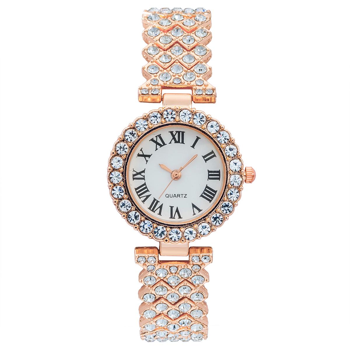 

Модные женские кварцевые наручные часы с бриллиантами и римскими цифрами и набор браслетов