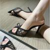 Pointed Toe High Heels, Women's Slim Heels, Hot Pressed Diamond Bow Sandals