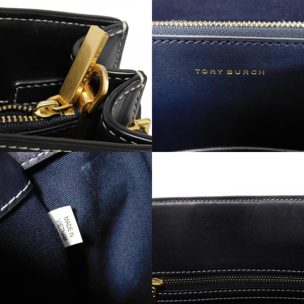 Used Walker Large Canvas Satchel (10833) and Navy Calfskin 2-Way Shoulder Bag (7924) with Double T Logo In Natural,