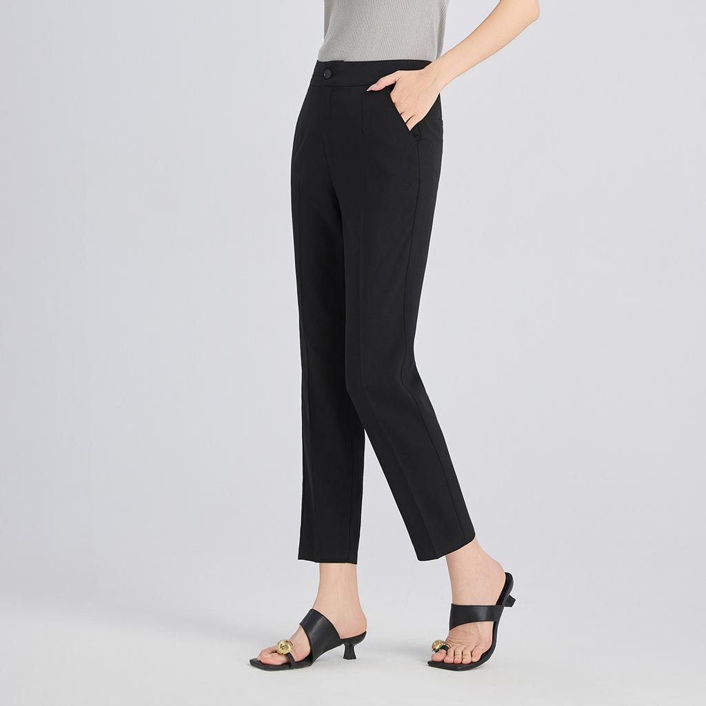 Summer High-Waisted Slimming Solid Color Commuting Women's Nine-Point Casual Pants