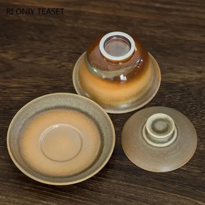 130ml Chinese High-end Ceramic Tea Tureen Master Teacup Handmade Gaiwan Travel Portable Tea Bowl Household Teaware Accessories
