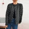 Women's Fashionable Casual Loose And  Polka Dot  Round Neck Long Sleeved Knitted Cardigan Sweater Jacket