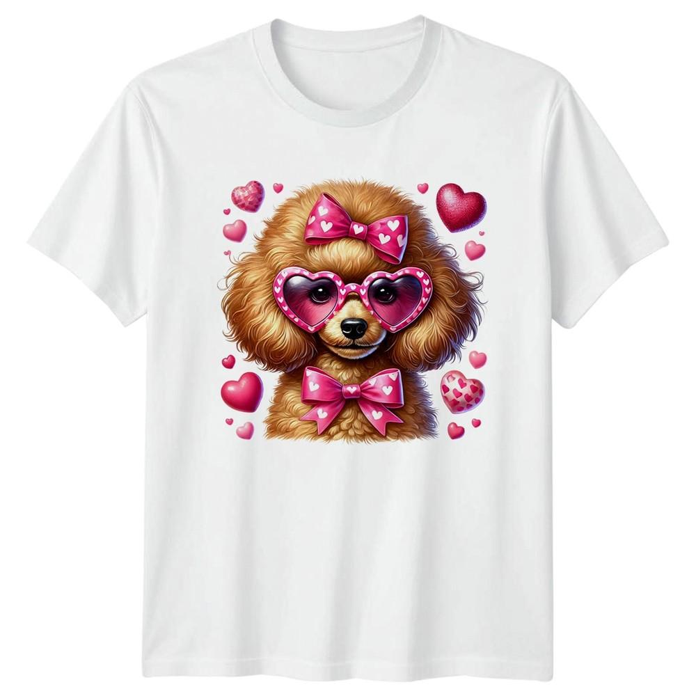 Fluffy Poodle Dog Wearing Heart Unisexs TShirt Valentines S