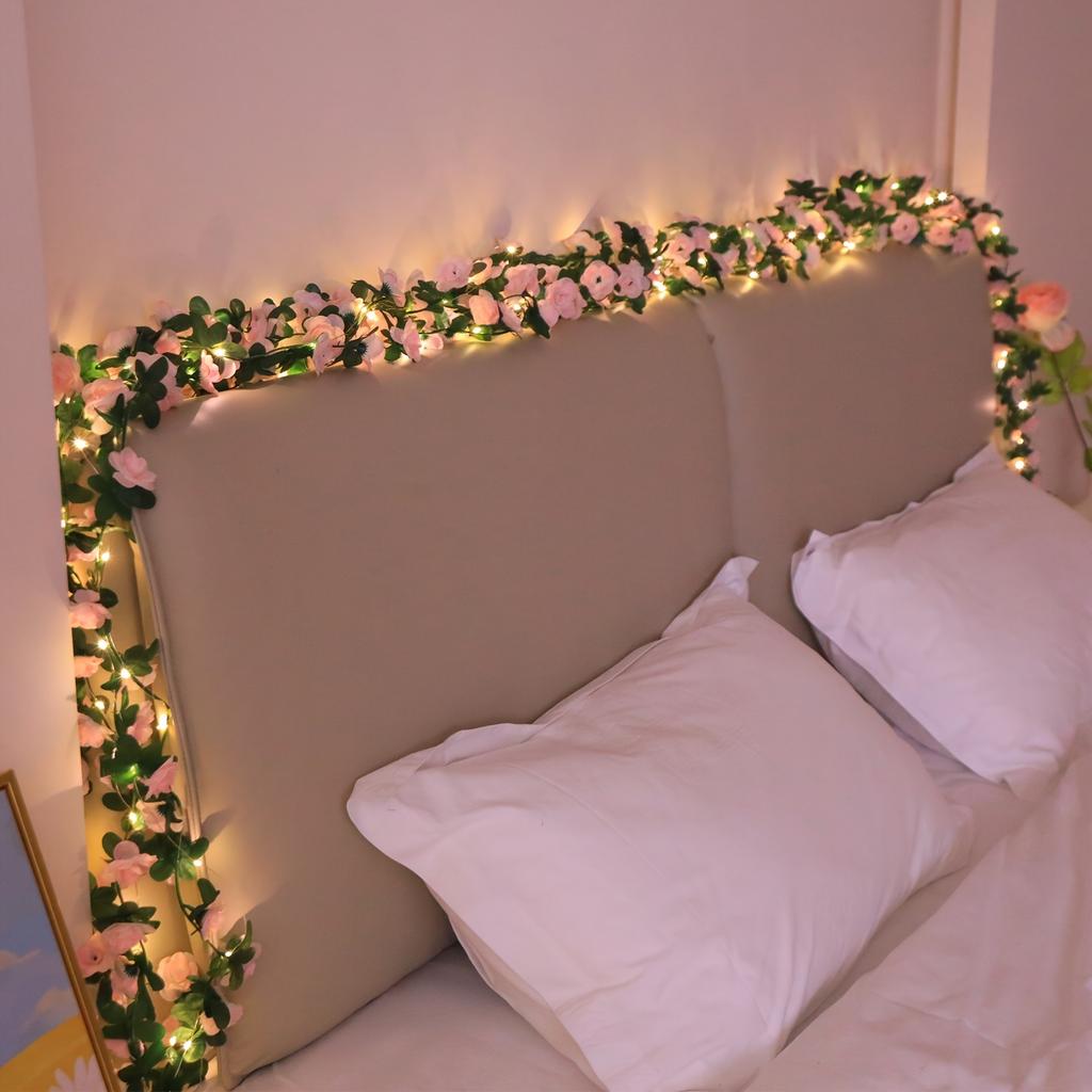 Xiaomi LED Lighted Artificial Pink Rose Vine Decoration, Battery Operated For Birthday Party, Bedroom, Party, Wedding,Season Decoration