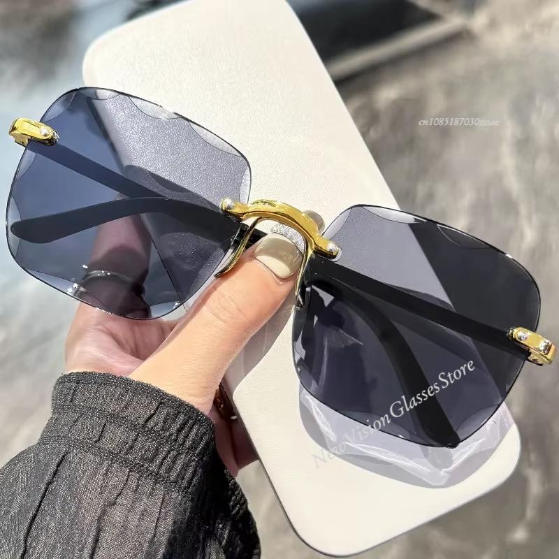 Frameless Cut Edge Sunglasses Women Summer UV400 Protection Transparent Multi color Lenses Retro Style Sun Visors