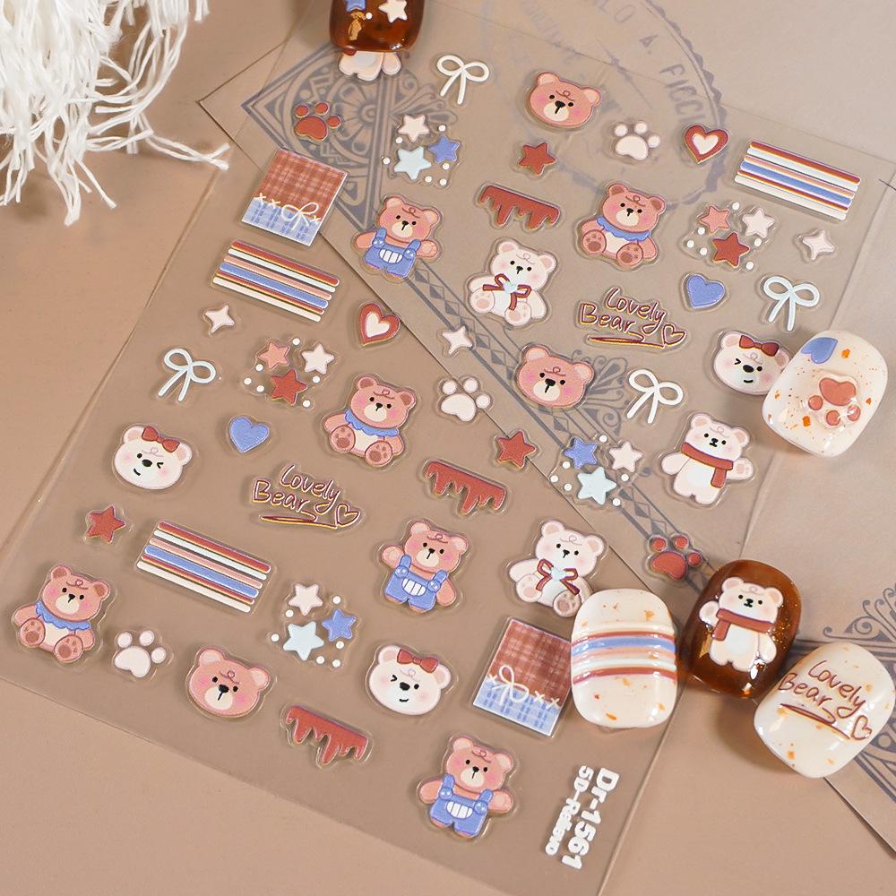Redanco 5D Embossed Cute Bear Cartoon 3D Nail Art Stickers - Model DR1561