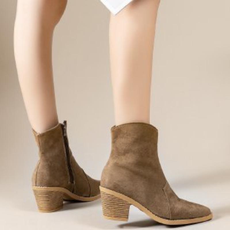 

Plus-size Shoes, Short-toed Pointed-toe High-heeled Boots, Women s Thick-heeled Retro Boots, Women s Shoes 35 світло-коричневого кольору