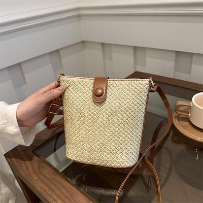 Ethnic Style Bag Bucket Bag Fashion Straw Shoulder Bag Niche Versatile Messenger Bag