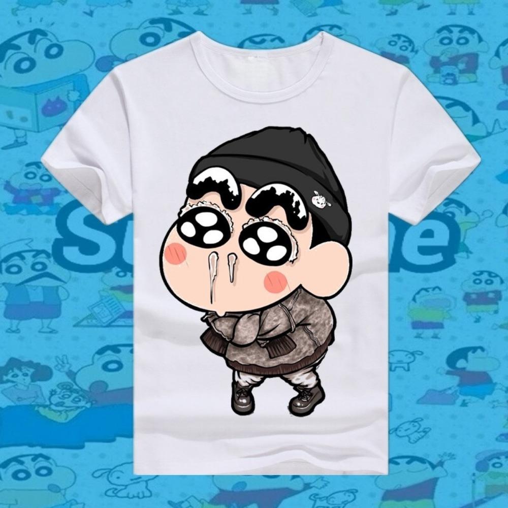 New Shin Chan Crayon Printed Summer T-shirt Cotton Japanese Cartoon Men T-shirt Short Sleeve Round Neck Loose Kids T-shirt Top