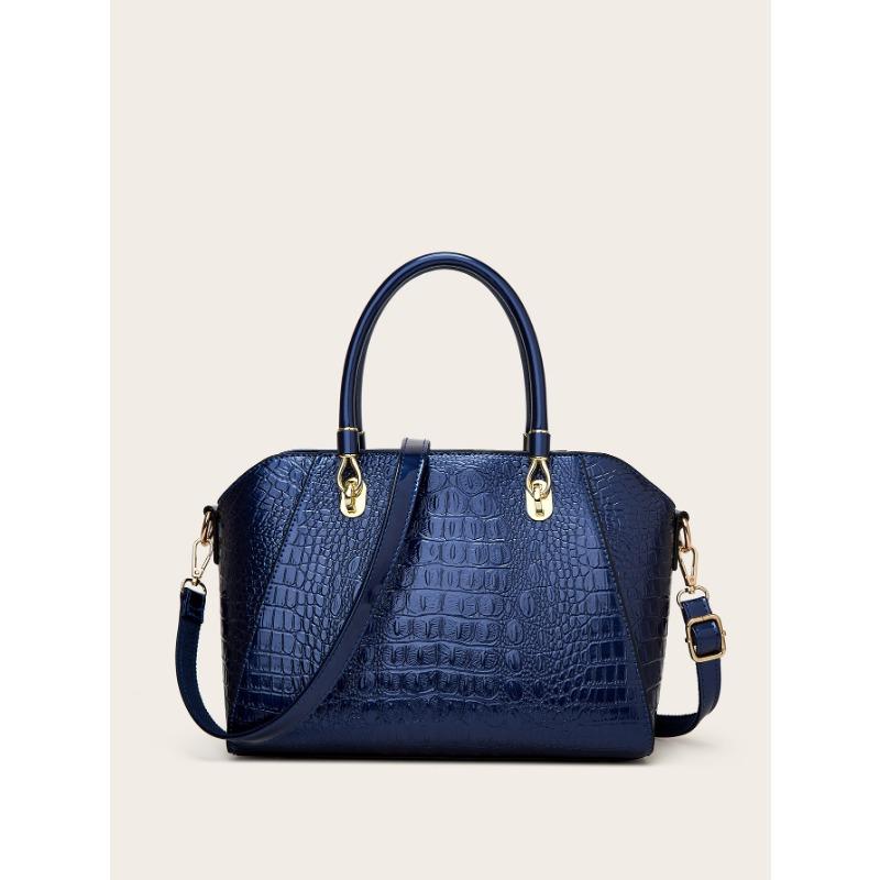 

Глянцевая лакированная кожа Сумка-ведро Одноплечевая сумка кроссбоди Женская сумка Большая сумка темно-синий