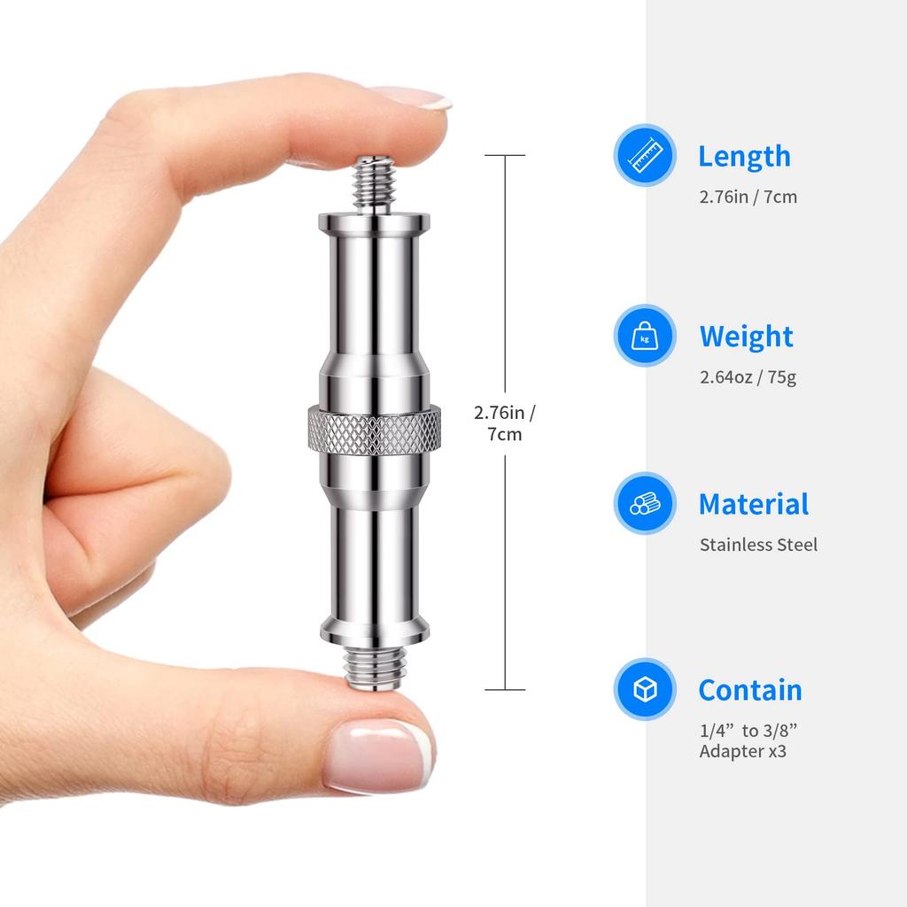 NEEWER 3 Pack Universal to Metal Male Converter Screw Adapter Spigot Stud for Light Stand Shoe Flash ST22 1/4" 3/8" Studio/Hot Shoe/Cold Adapter/Ball