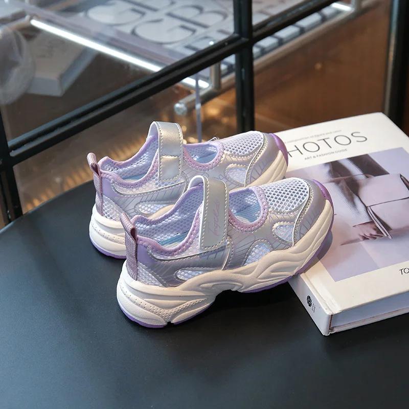 Kids Sneakers Mesh Breathable Girls Sports Shoes Hook&loop Versatile Brand New Children Casual Shoes Summer Running Trendy