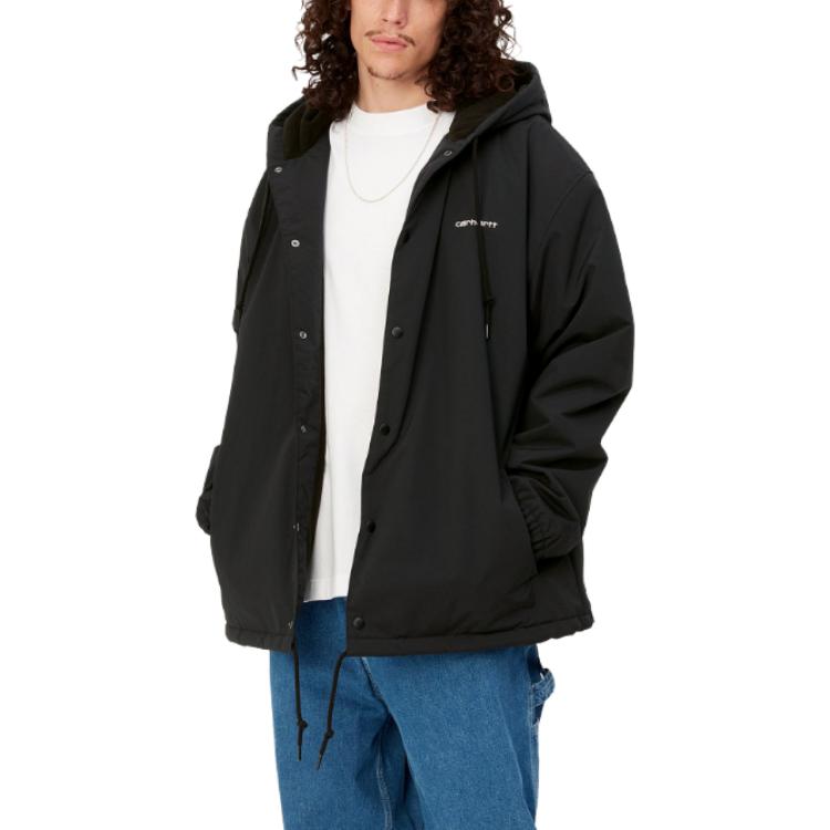 Carhartt WIP FW23 Tour Series Coach Jacket Solid Color Letter Drawstring Hooded Coach Jacket Men Jacket Black I032247-0D2-XX