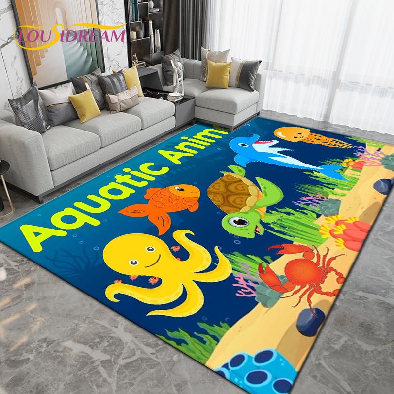 Ocean Underwater World Fish Dolphin Octopus Area Rug,Carpet Rug for Living Room Bedroom Sofa,Kitchen Bathroom Non-slip Floor Mat