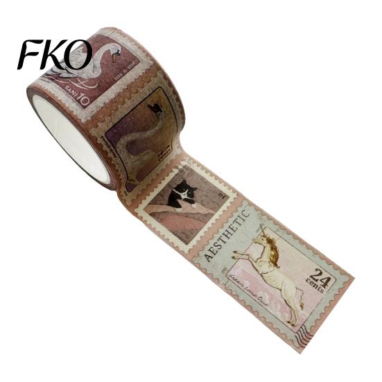 Scrapbooking Washi Tape Vintage Stamp Roll, Aesthetic Decorative Masking Tape, Retro Adhesive for DIY Art Crafts, Journaling