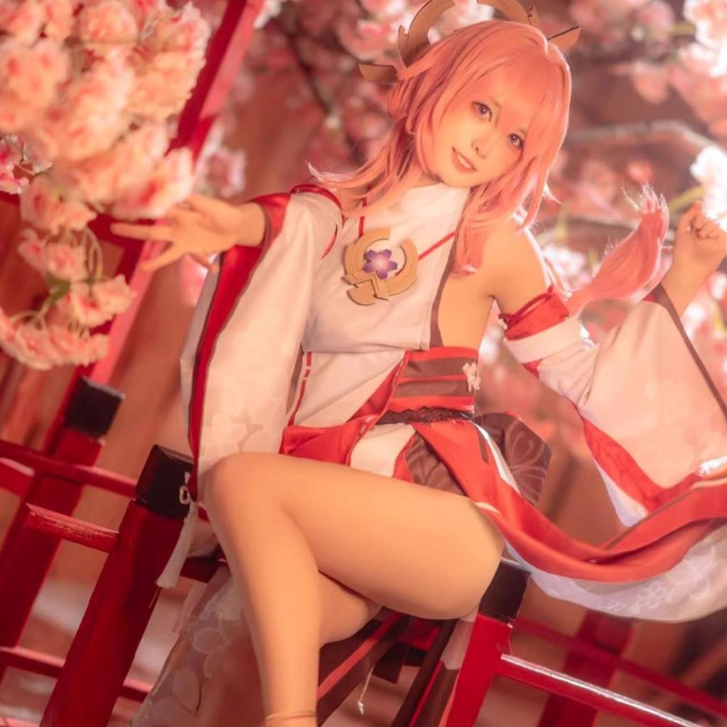 [Milky Time] Genshin Impact Cosplay Halloween Costume for Women, Anime Game (Yae Miko, Size L)