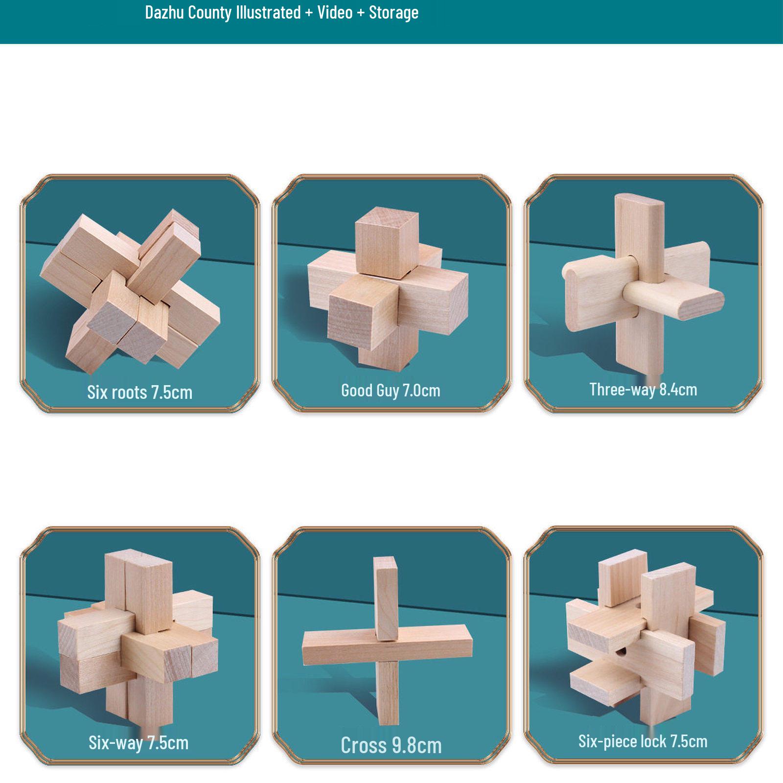 36-Piece Beech Wood Kongming Lock Set: Educational Building Blocks for Kids