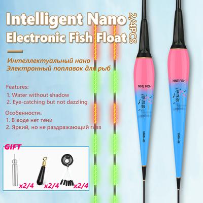 2/4 Stück intelligente nanoelektronische Fischschwimmer, hochempfindliches Wasser, schattenloses Nachtlichtschwimmer, LED-Farbwechsel, automatischer elektronischer Nachtschwimmer