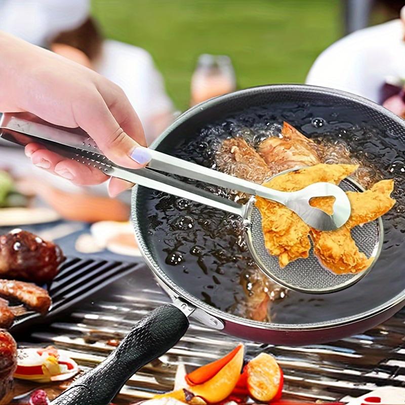 Stainless Steel Oil Splatter Filter Multi Functional Kitchen Tool for Frying Cooking and Grease Straining with Ergonomic Handle