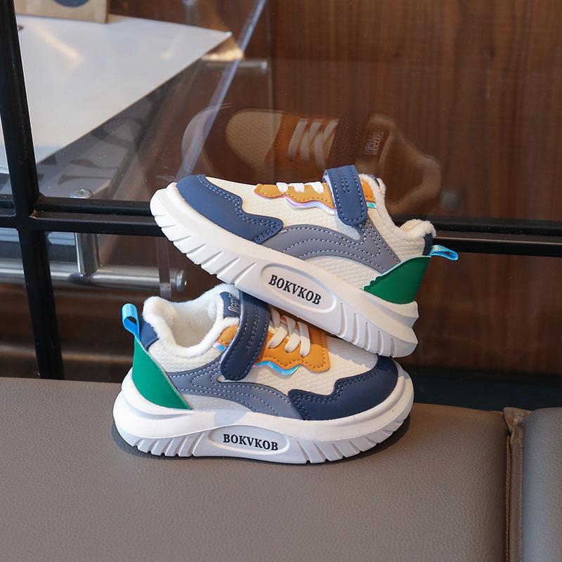 2025 Winter New Leather Boys' & Girls' Velvet-Lined Warm Cotton Casual Sneakers