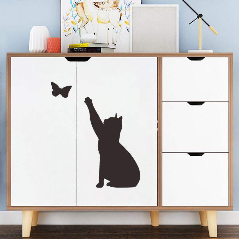 Creative Artistic Solid Color Cat and Butterfly Wall Sticker for Bedroom Entryway Self-Adhesive Removable Decoration