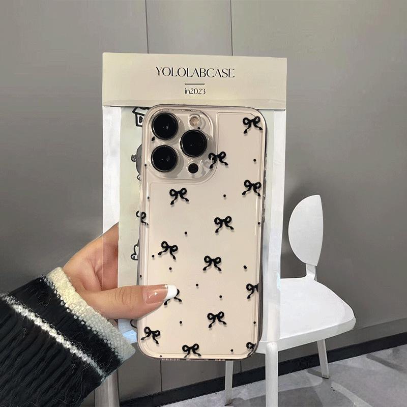 Transparent Black Bow Polka Dot Case for Apple 16/15/14 Pro Max & 13/12
