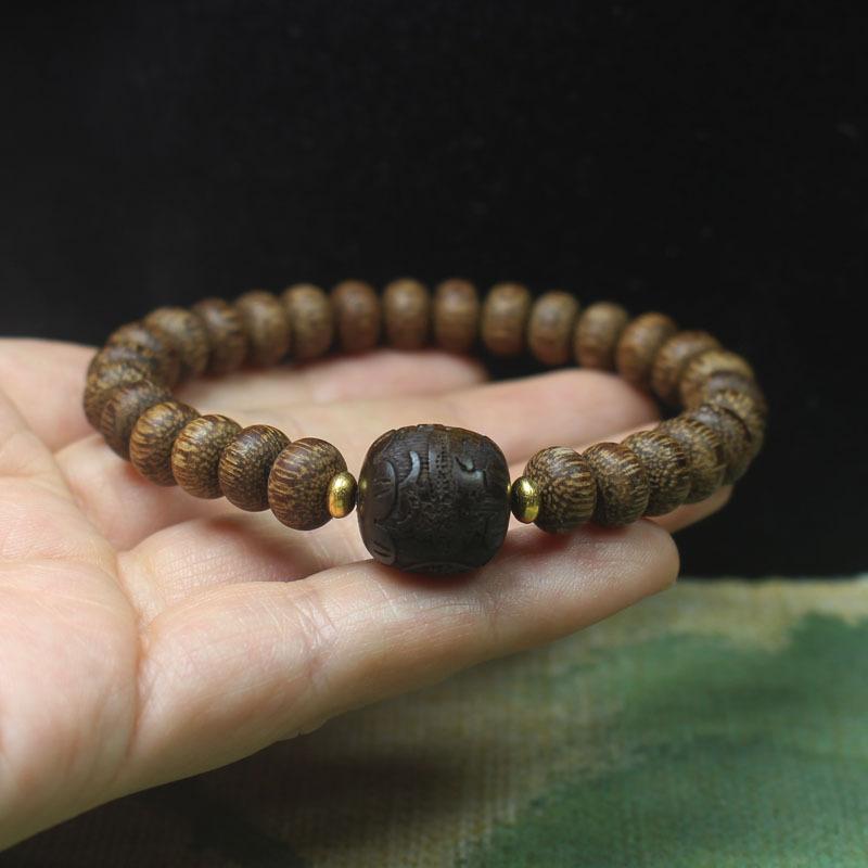 Eaglewood 9mm Abacus Beads Bracelet with Pixiu, Wooden DIY Buddhist Prayer Beads Mala for Men Women