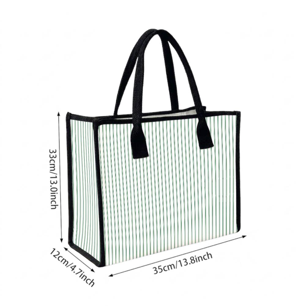 Green White Striped Tote Bag Fashion Large Capacity Daily Casual Handbag For Women Work Shopping Travel Use