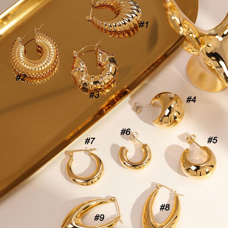 POENNIS Stainless Steel Geometric Trendy Huggie Chunky Hoops Statement Earrings Anti-Tarnish 18K Gold Plated