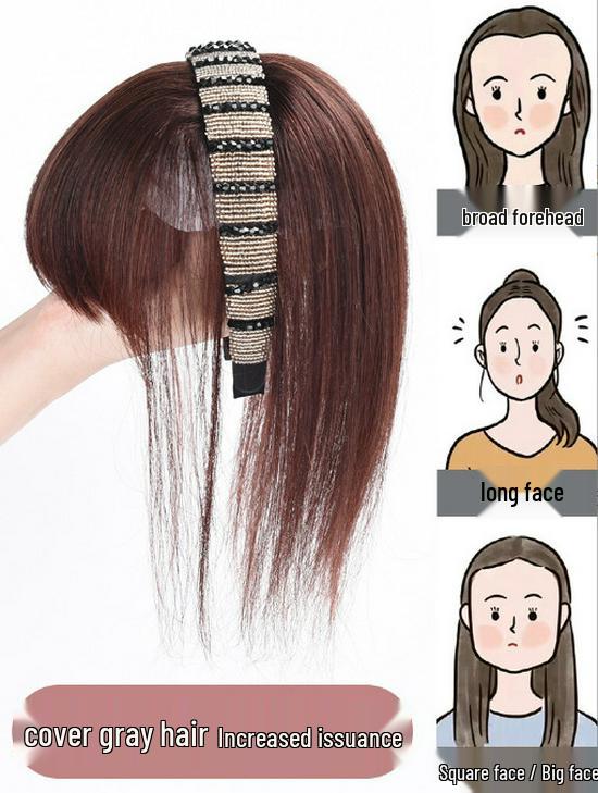 Damen-Haarreif mit Strasssteinen und lockigem Haar mit Pony - Volumensteigerndes Haarteil zum Kaschieren von weißem Haar