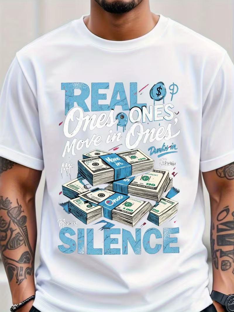 Printed T-shirt Real Ones Move In Ones Silence Money Stacks Blue Ties Dollar Sig S разноцветный