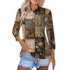 Women's Fashion Casual Lapel Short 3/4 Sleeve Print Shirt Women's Button Up Tops