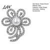 Electroplated Brooch Faux Pearl Rhinestone Flower Brooch, Hollow Floral Lapel Pin for Wedding Bridal Shower, Women Girls Clothing Jewelry Accessories