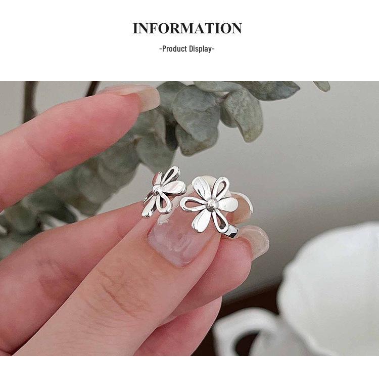 S925 Sterling Silver Open Flower Ring - Women's Versatile Korean Retro Design
