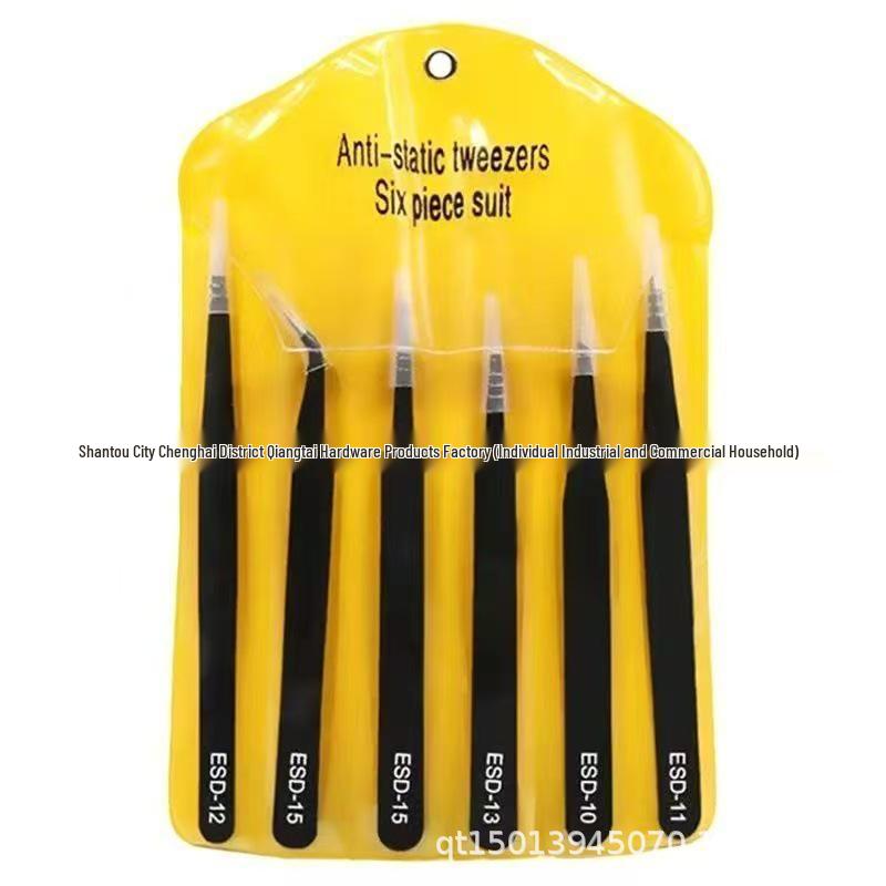 Stainless Steel 6-Piece Anti-Static Tweezers Set for Eyelash, Manicure, and DIY. Multipurpose