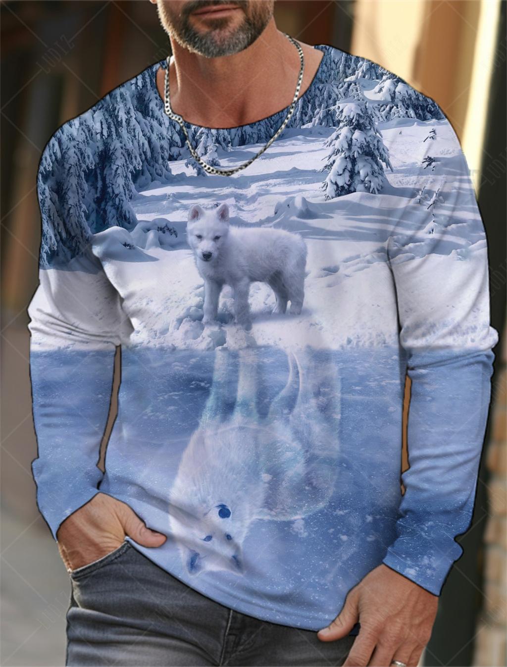 

Винтажная мужская футболка с длинным рукавом, рубашки с 3d принтом, модная одежда с изображением животных и волка, топы с рукавами, мужские уличные топы большого размера 6XL