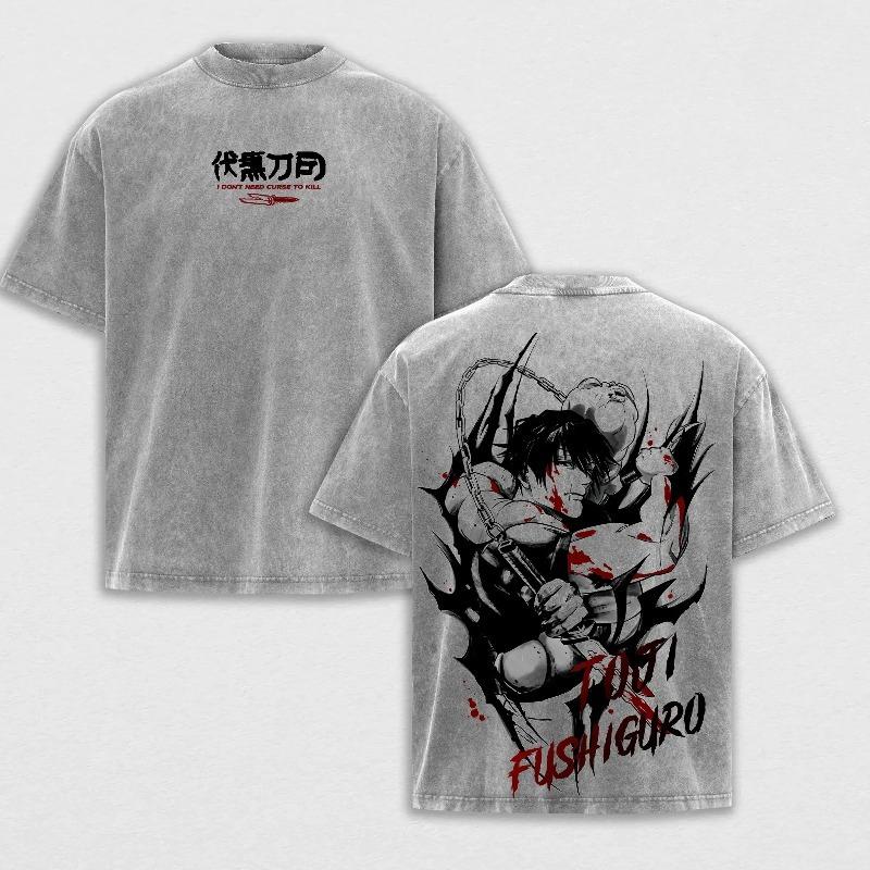 Fushiguro Toji Jujutsu Kaisen T-shirt Anime Graphic T Shirt Vintage Washed Cotton Tees Men's Clothing Oversized Short Sleeve Top