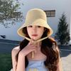Fashion knitted bucket hat niche summer out shading thin sunscreen hat after shading split tether tide