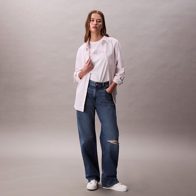 Calvin Klein Casual Commuting Letter Short Sleeve T-Shirt Women Tops Moonlight-White 47C840G-1