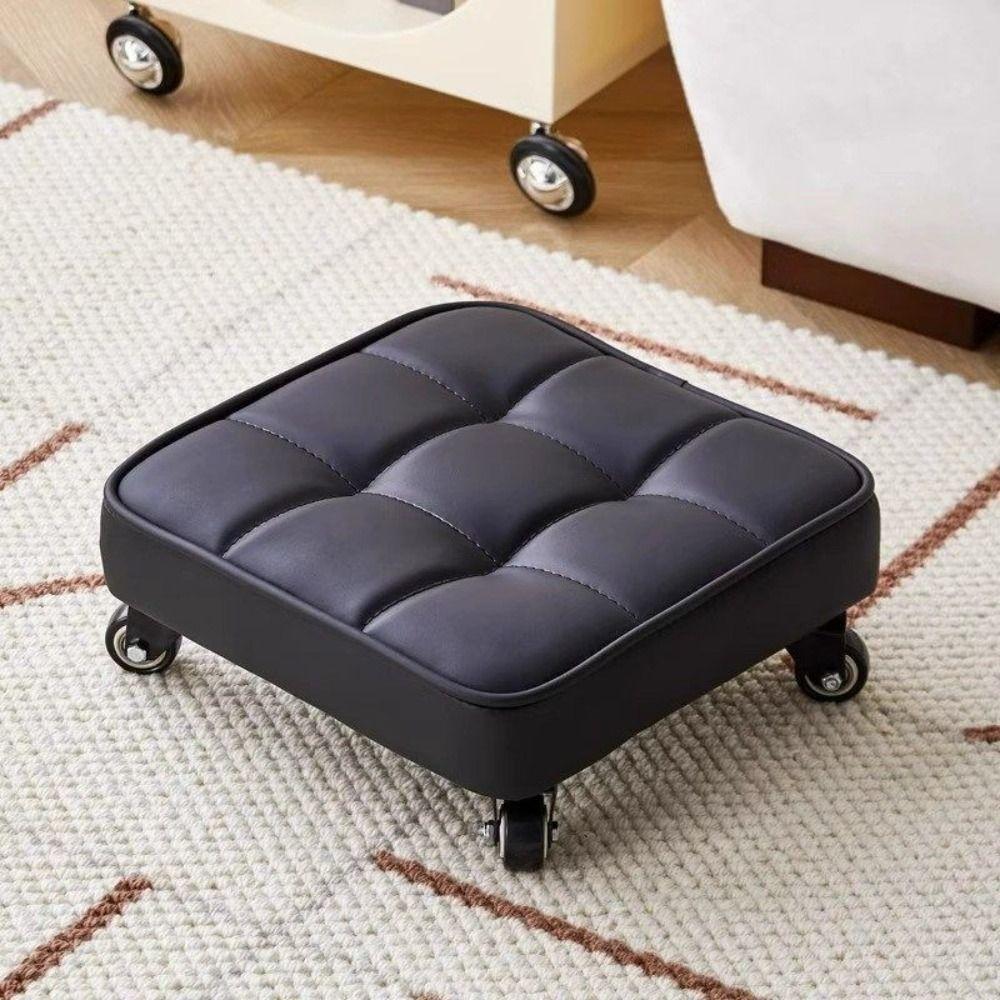 Upholstered Rolling Stool Square Shape Wheeled Short Bench Swivel Caster Stool  Tile Grouting