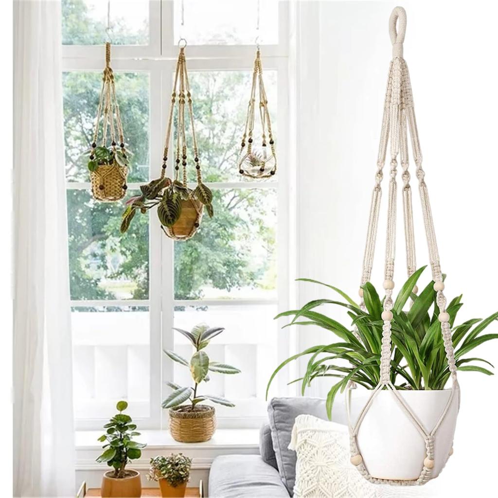 NOELAMOUR Hanging Planter Plant Hanger Macrame Hanging Planter for Houseplants (2 Pieces, Ivory)