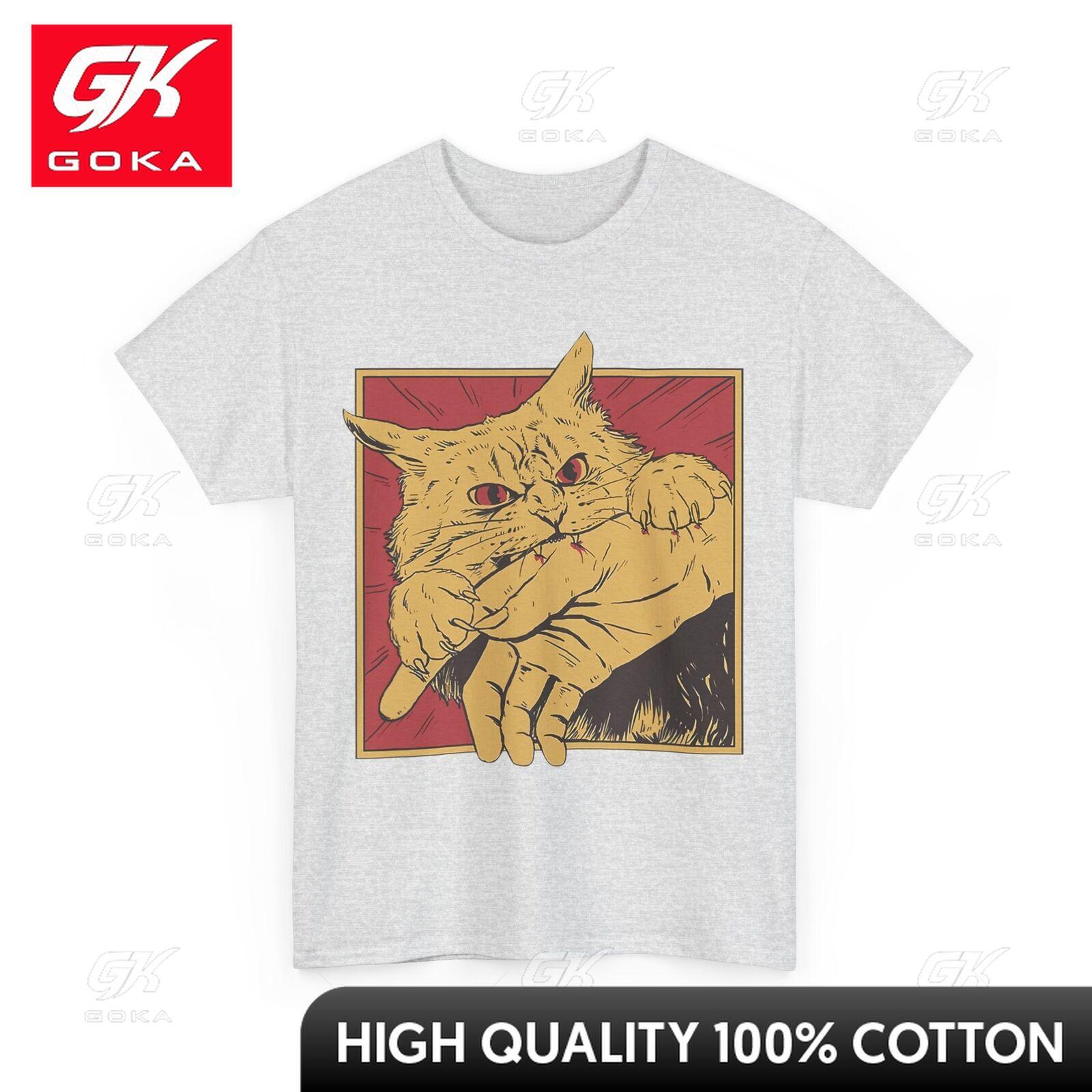 Cat Tshirt Anime Cat Japanese Anime Lovers Cat Bite Casual Collar Short Sleeve Tee Cute Minimalist Style All Cotton Printed S