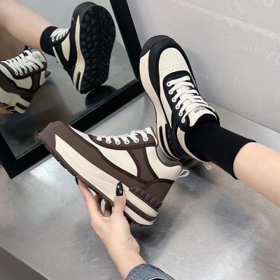Dicke Sohle Hohe Schuhe für Damen Ins Cool Neu Leder Leder Oberfläche Samt Muffin Vielseitig Sport und Freizeit Board Schuhe