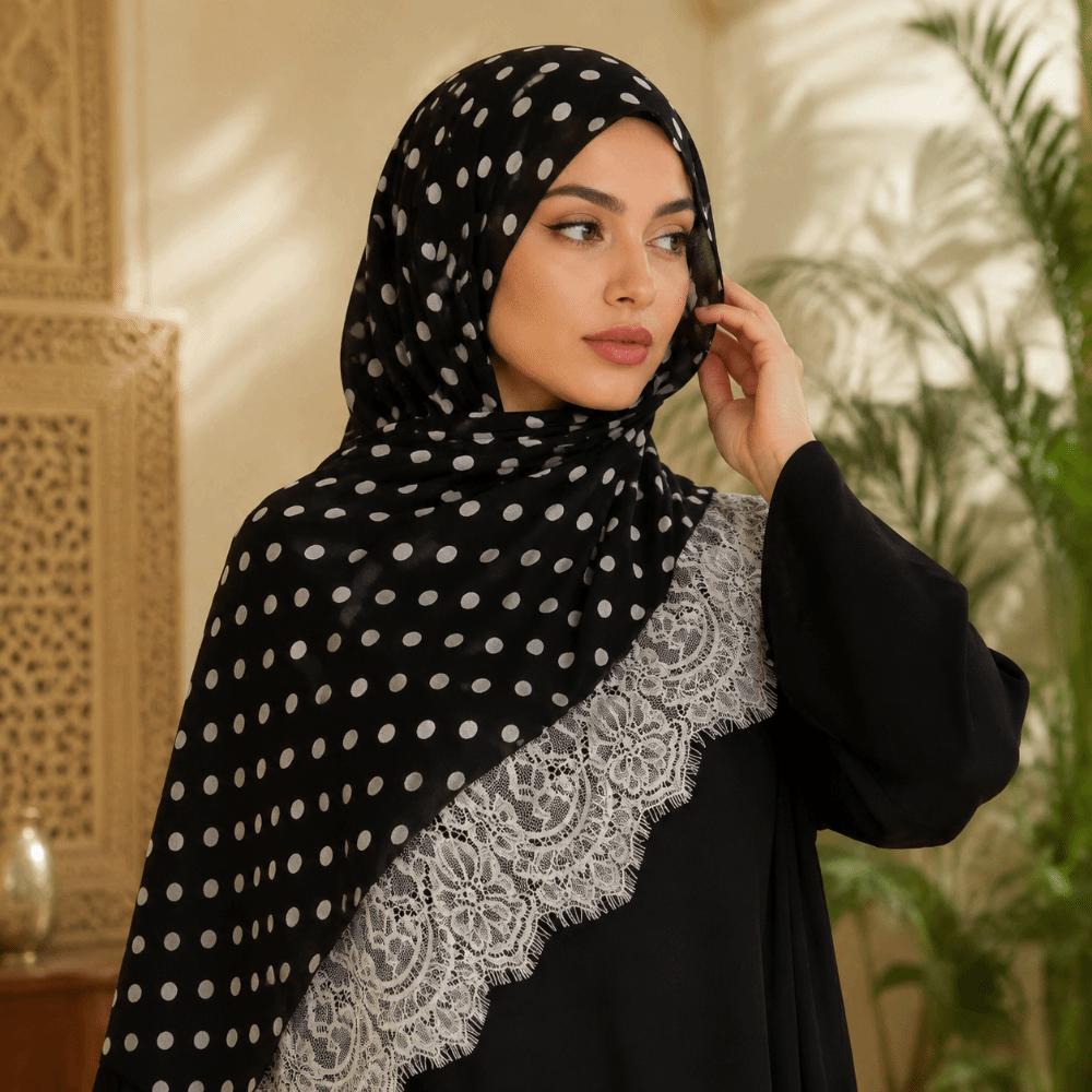 Modal Turban Head Scarf Polka Dot Print Long Turban Scarf Fashion Muslim Hijab Scarf Women Ramadan