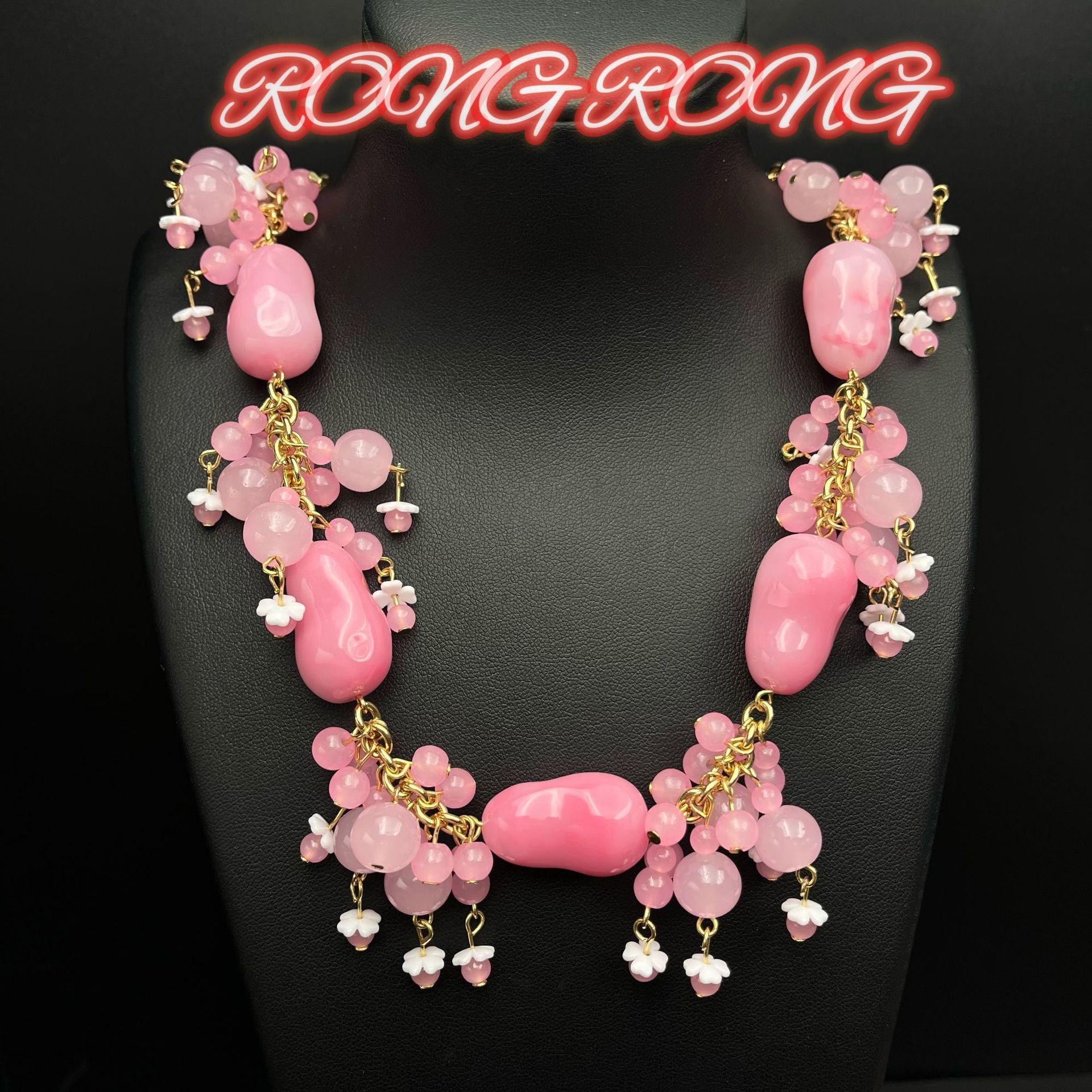 Vintage Gradient Pink Glass Earrings Light Luxury High Grade Sweet Dreamy Jewelry