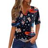 Lässiges T-Shirt für Damen zum Unabhängigkeitstag, bedruckt, V-Ausschnitt, kurzärmlig, mit Knöpfen