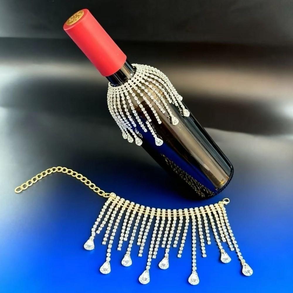 Colored Crystal Crystal Fringe Bottle Cover Long Rhinestone Tassel Non-tarnish Tassel Wine Bottle Charm Elegant Adjustable
