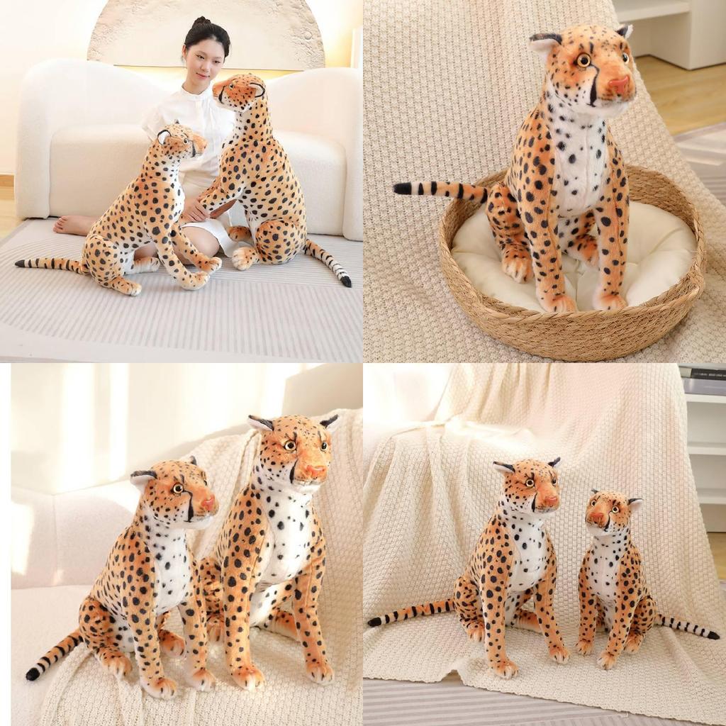 Realistic Leopard Plush Toy Soft Stuffed Cheetah Doll For Kids And Collectors