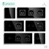 BSEED EU Standard 1/2/3Gang 2Way Wall Touch Switch Light Sensor Switches Wall Socket USB Type-C Crystal Glass Panel 240V Black